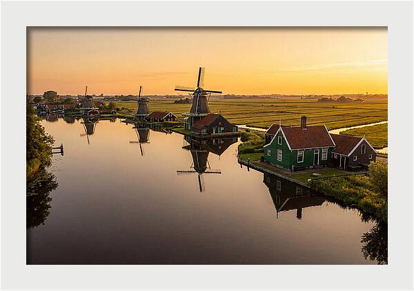 Zaanse Schans Windmills At Golden Hour