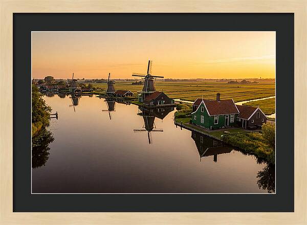Zaanse Schans Windmills At Golden Hour