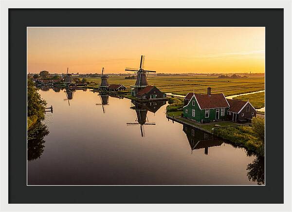 Zaanse Schans Windmills At Golden Hour