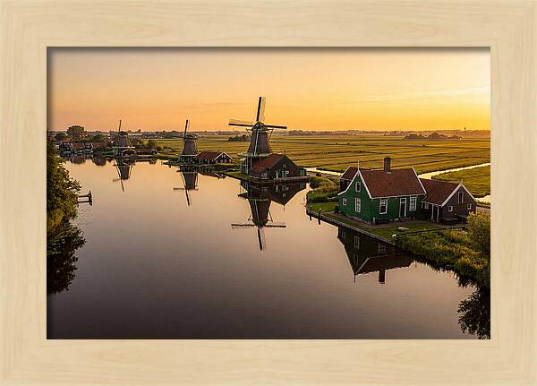 Zaanse Schans Windmills At Golden Hour