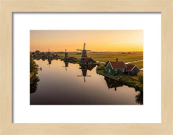Zaanse Schans Windmills At Golden Hour