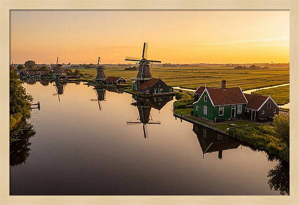 Zaanse Schans Windmills At Golden Hour