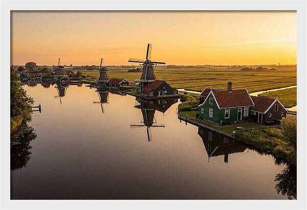 Zaanse Schans Windmills At Golden Hour