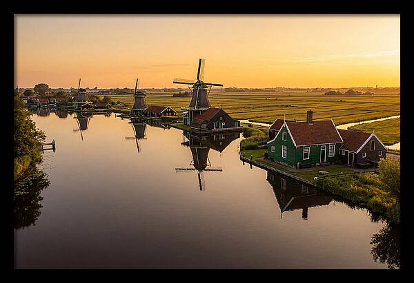Zaanse Schans Windmills At Golden Hour