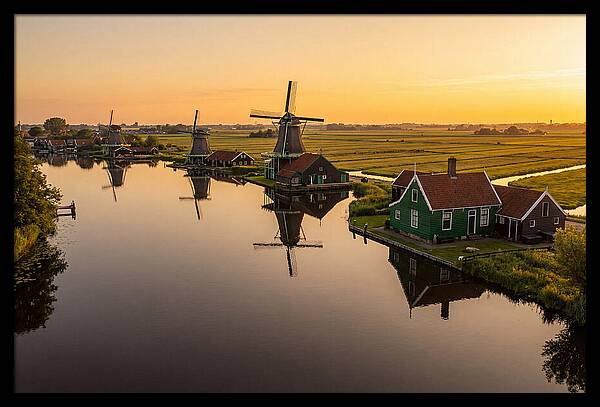 Zaanse Schans Windmills At Golden Hour