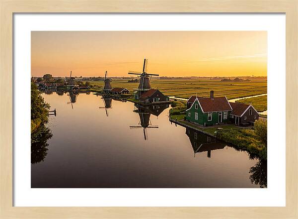Zaanse Schans Windmills At Golden Hour