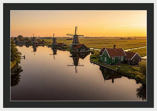 Zaanse Schans Windmills At Golden Hour