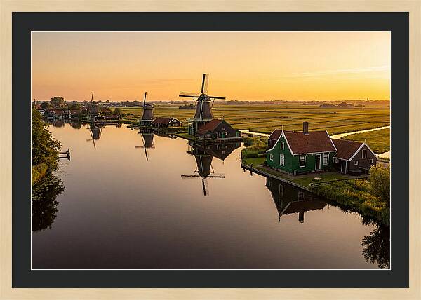 Zaanse Schans Windmills At Golden Hour