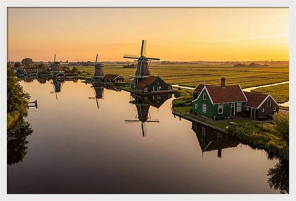 Zaanse Schans Windmills At Golden Hour