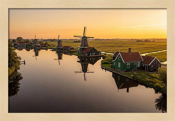 Zaanse Schans Windmills At Golden Hour
