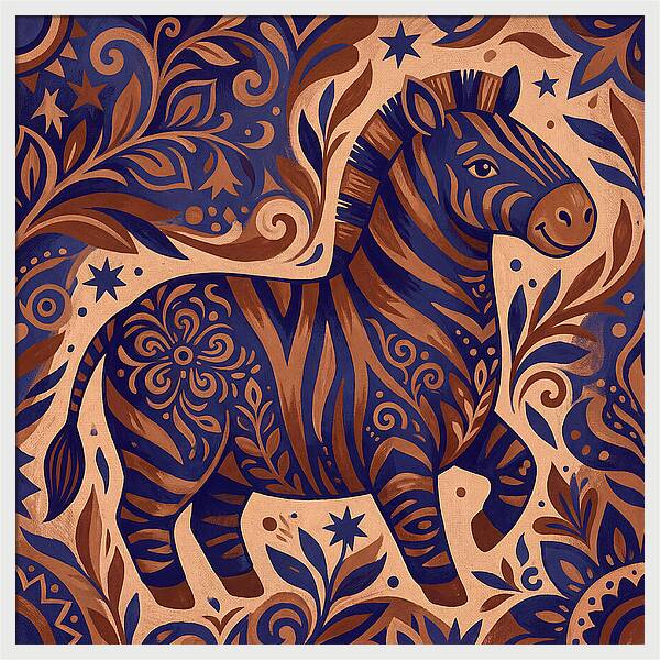 Zebra In Folk Art Style