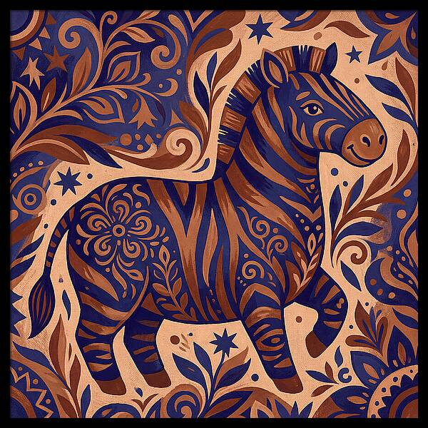 Zebra In Folk Art Style