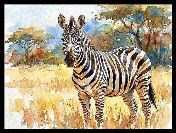 Zebra In Golden Grasslands