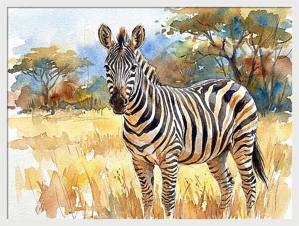 Zebra In Golden Grasslands