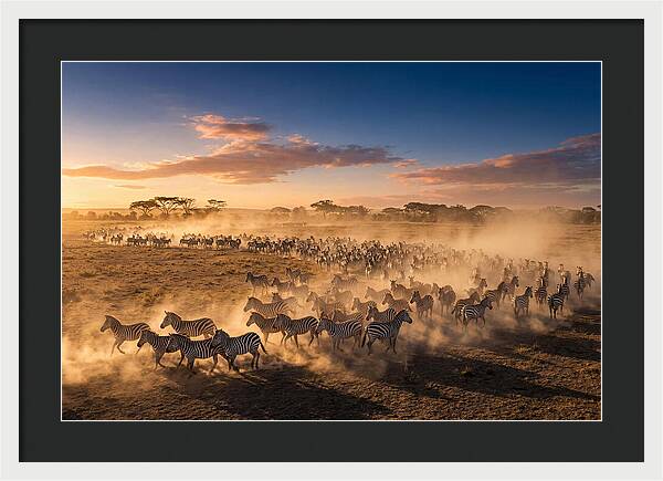 Zebras Galloping Across The Savannah