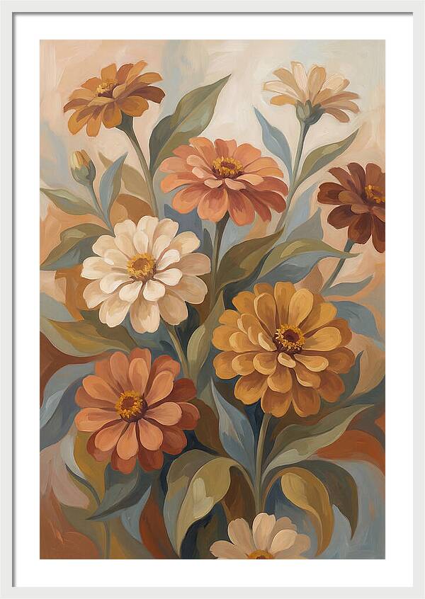 Zinnia Blooms In Warm Tones