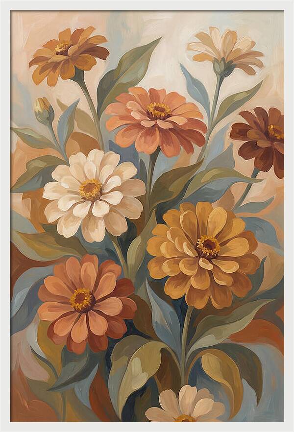 Zinnia Blooms In Warm Tones