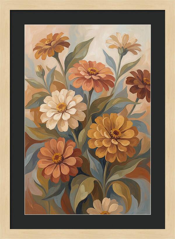 Zinnia Blooms In Warm Tones