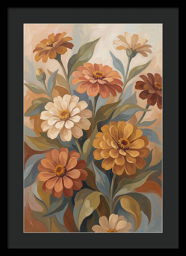 Zinnia Blooms In Warm Tones