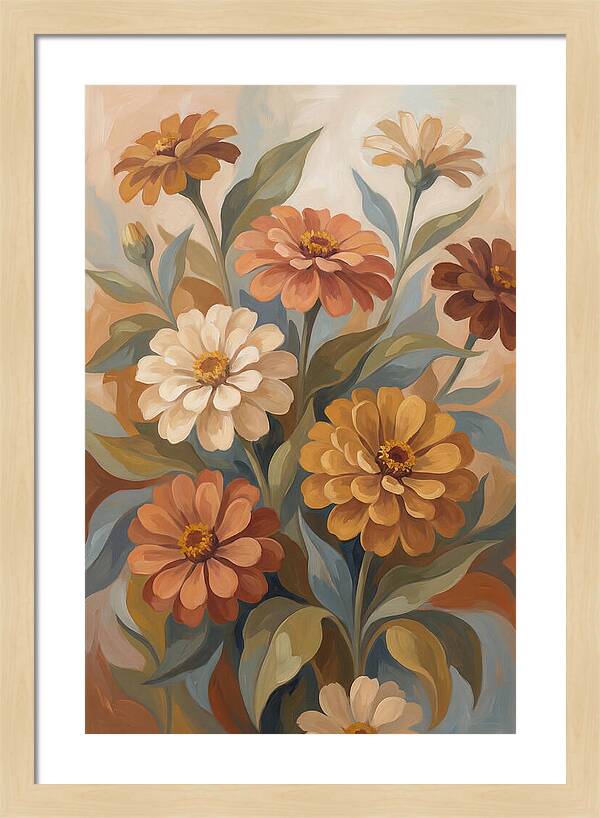 Zinnia Blooms In Warm Tones