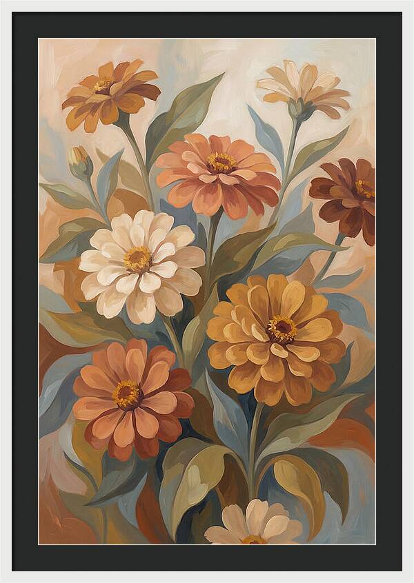 Zinnia Blooms In Warm Tones