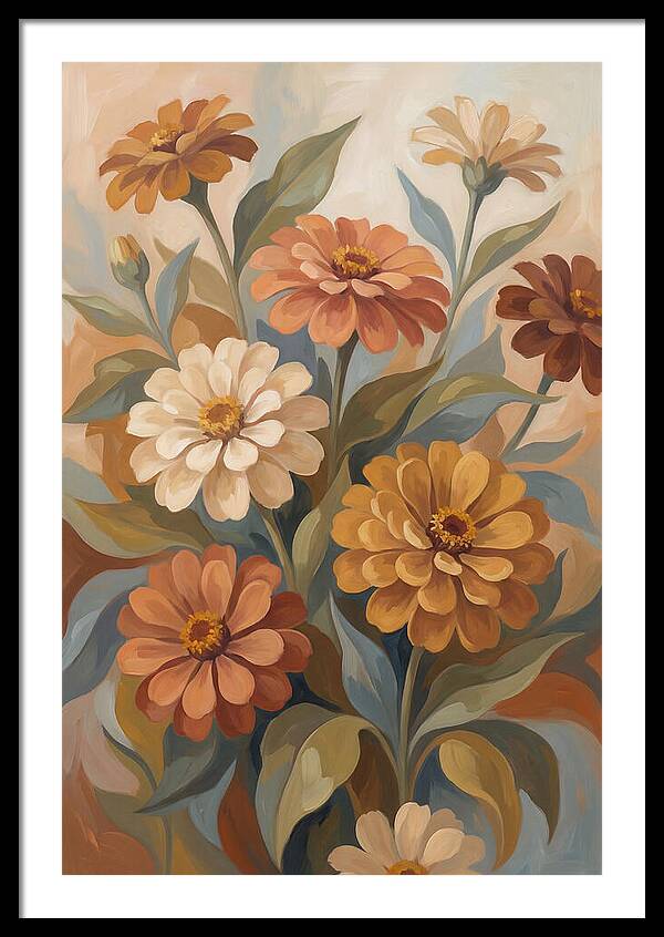 Zinnia Blooms In Warm Tones