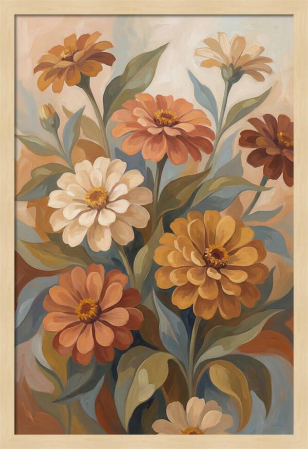 Zinnia Blooms In Warm Tones