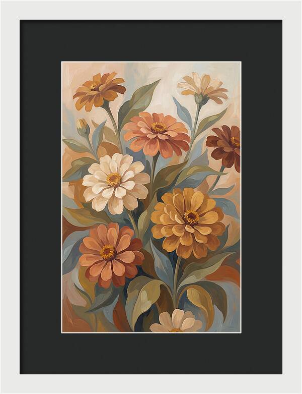 Zinnia Blooms In Warm Tones