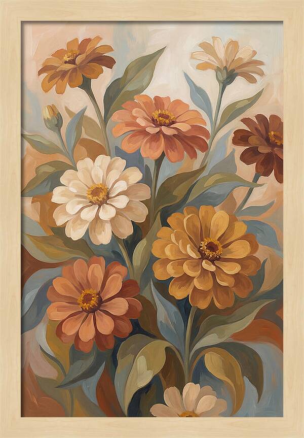 Zinnia Blooms In Warm Tones