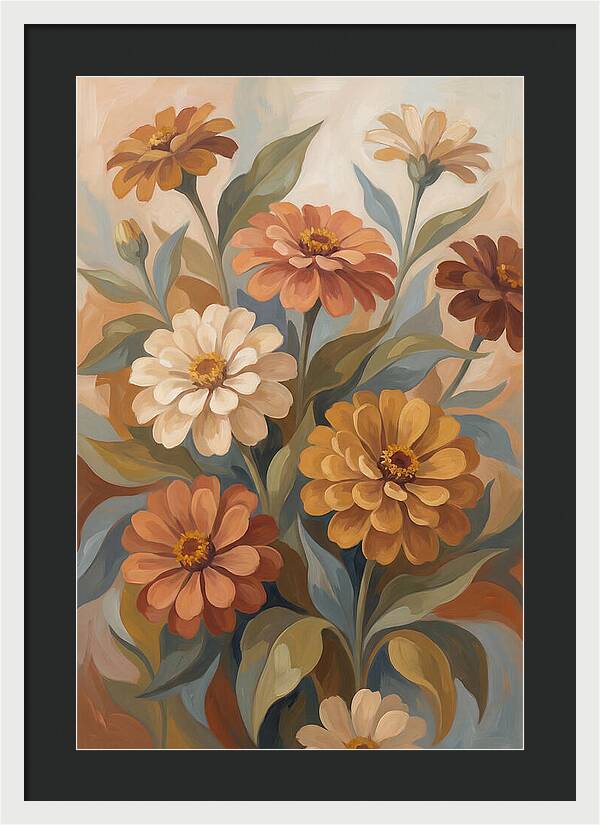 Zinnia Blooms In Warm Tones