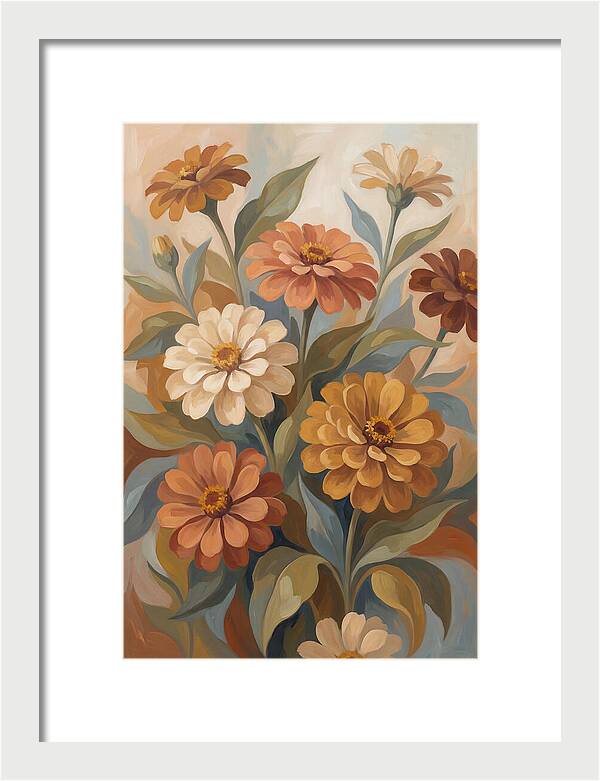 Zinnia Blooms In Warm Tones