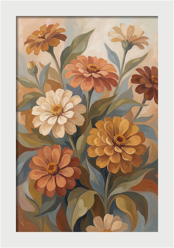 Zinnia Blooms In Warm Tones
