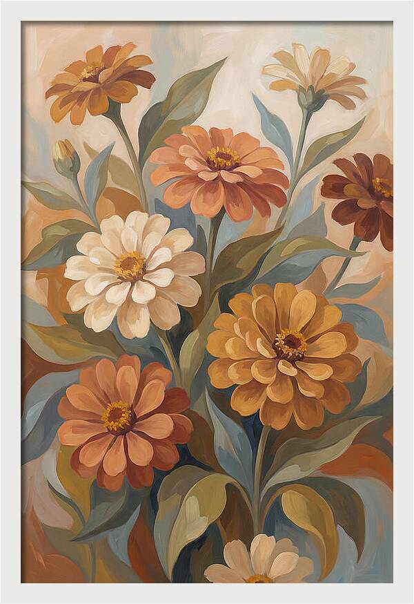 Zinnia Blooms In Warm Tones