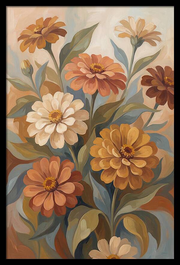 Zinnia Blooms In Warm Tones