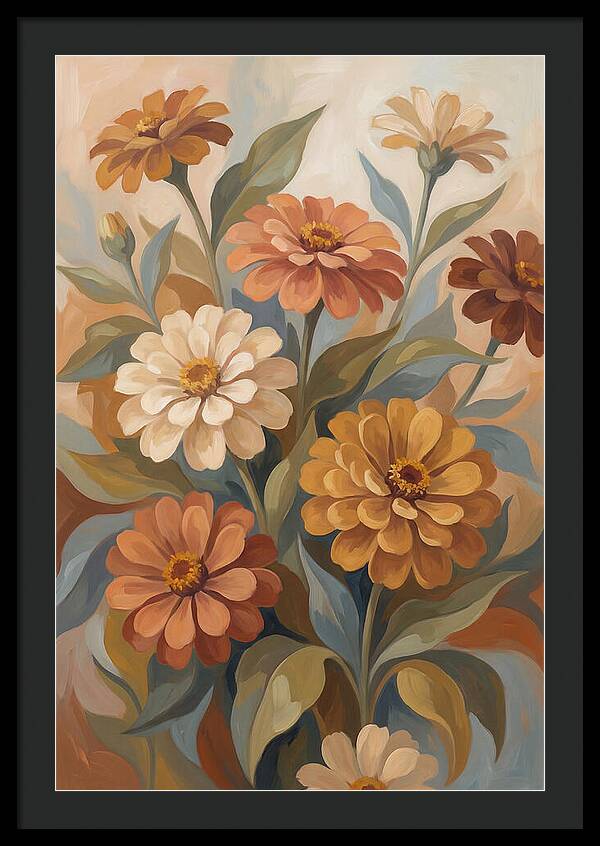 Zinnia Blooms In Warm Tones