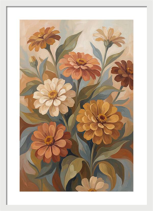 Zinnia Blooms In Warm Tones