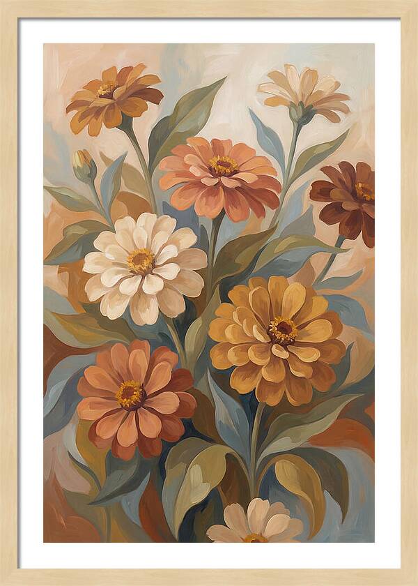 Zinnia Blooms In Warm Tones