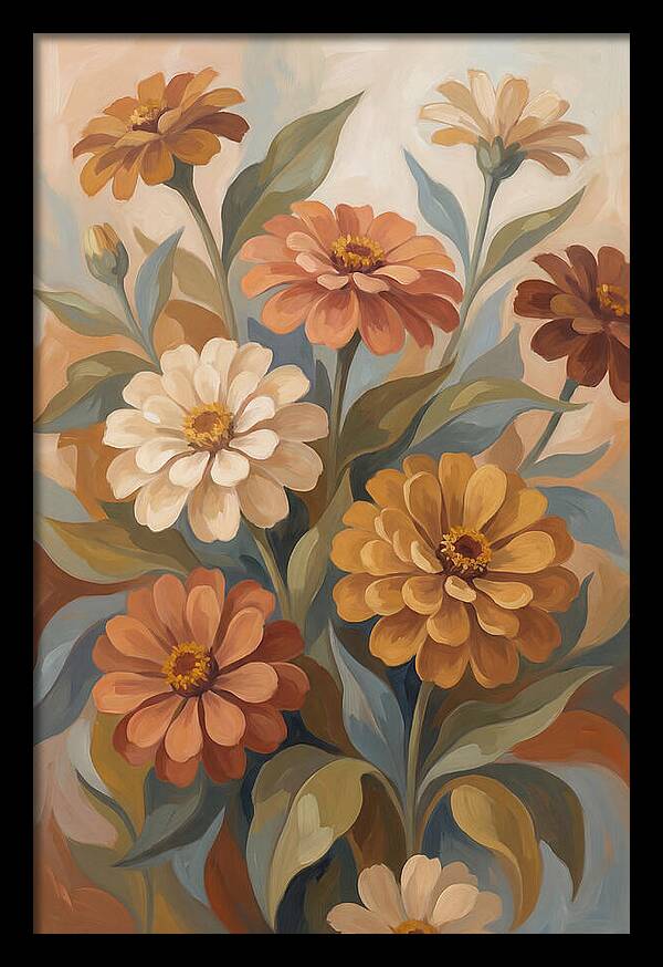 Zinnia Blooms In Warm Tones