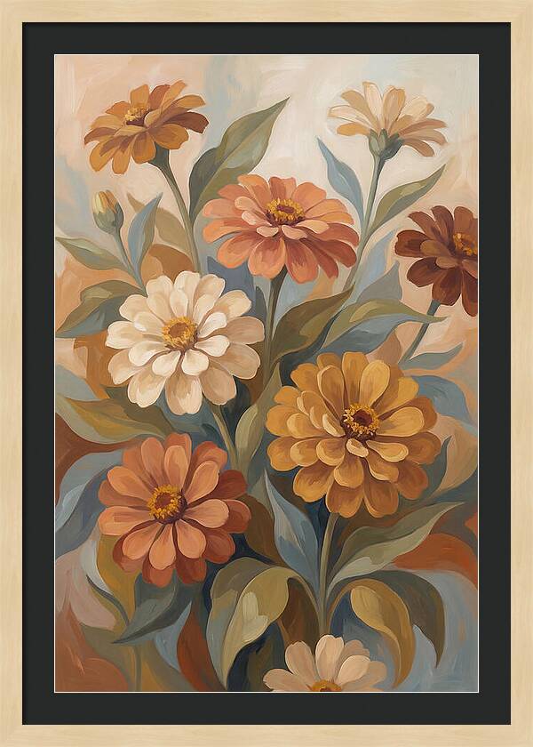 Zinnia Blooms In Warm Tones
