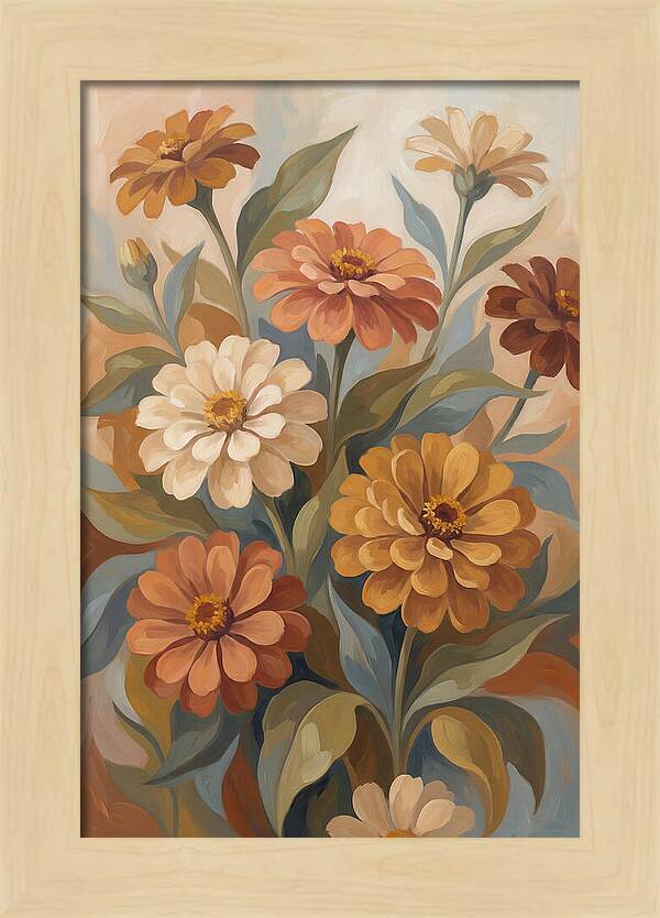 Zinnia Blooms In Warm Tones