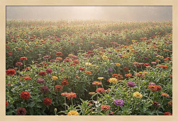 Zinnia Garden In Blazing Summer Light