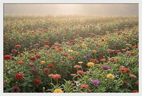 Zinnia Garden In Blazing Summer Light